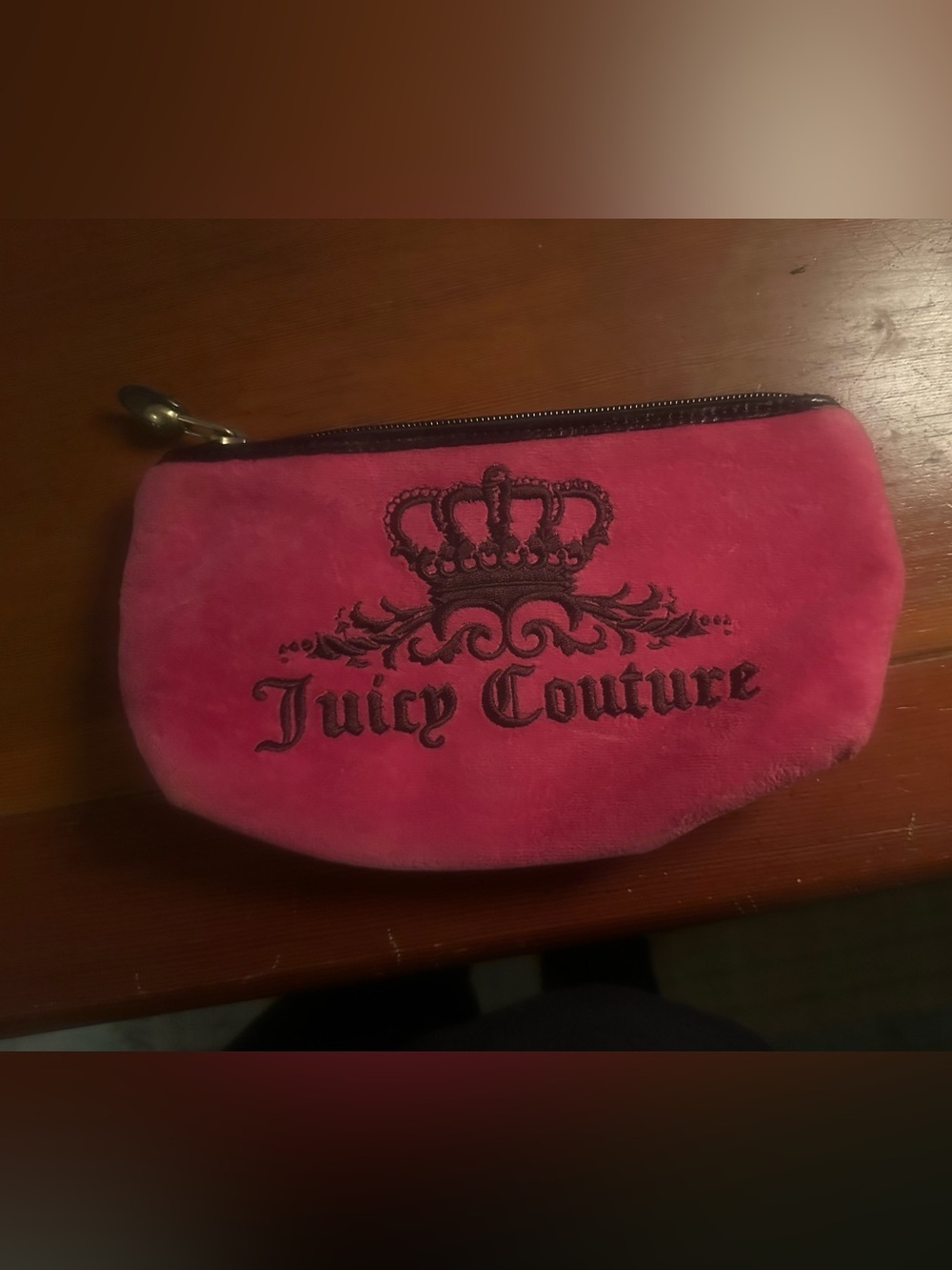 Juicy Couture Hot Pink Velvet Cosmetic Bag with Embroidered Crown